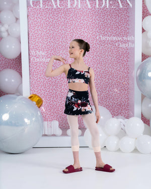 Claudia Dean Skort High Waisted Built in Bike Shorts Child & Adult - Mistletoe Print - Detail