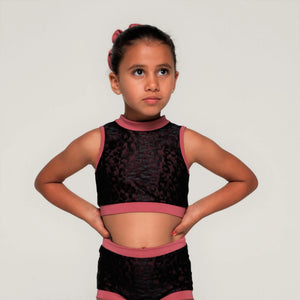 Pink Lemon Dancewear Autumn - Black Leopard Lace Crop Top - Crops