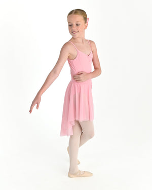 Young dancer wearing the Celeste high low stretch mesh ballet skirt in Pink