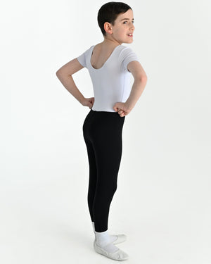 Young dancer wearing the Essential Boys Dance Leggings in Black, alternate view