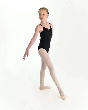 Young dancer wearing the Lillian V-Neck Leotard with Contrast Trim in Black