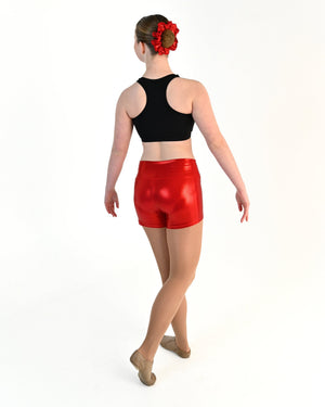 Young dancer wearing the Sienna Shorts in Red, alternate view
