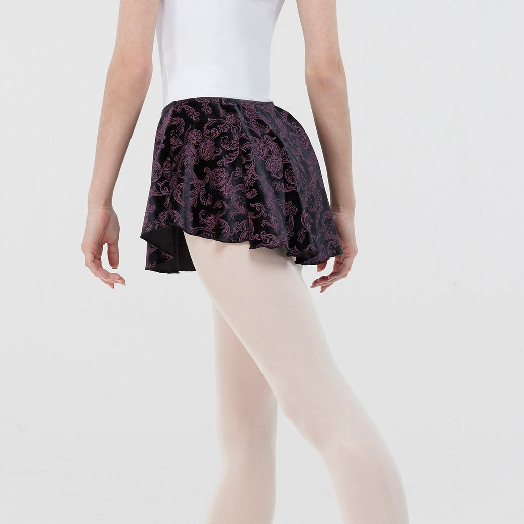 Balance Microfibre Printed Velvet Pull On Skirt Adult - Black & Purple