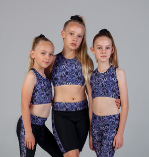Scout Active Lucia Wide Waist Band Bike Short Girls - Purple Snake Skin & Black - Shorts - Side