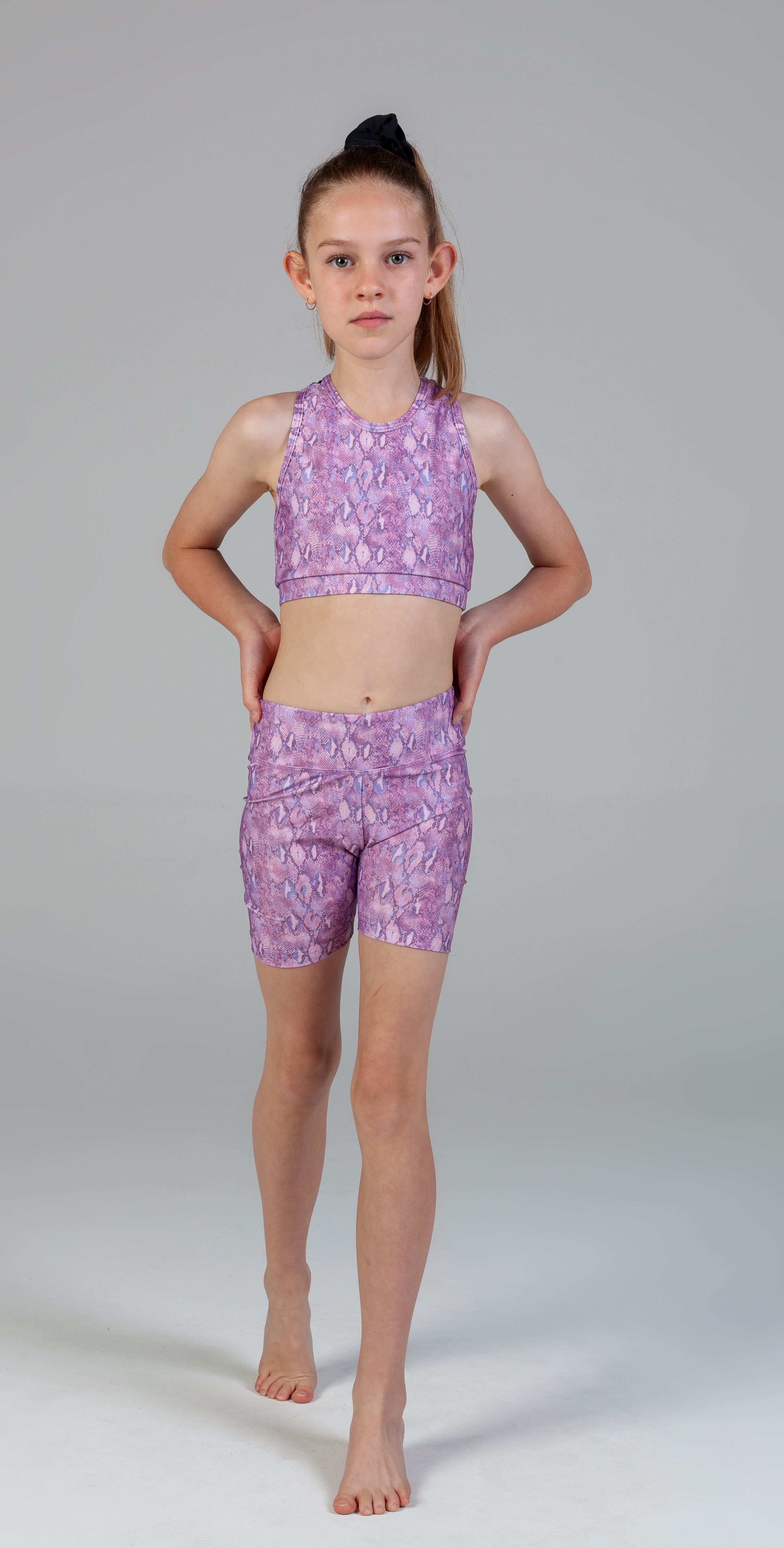 Lucia Wide Waist Band Bike Short Girls - Pink Snake Skin