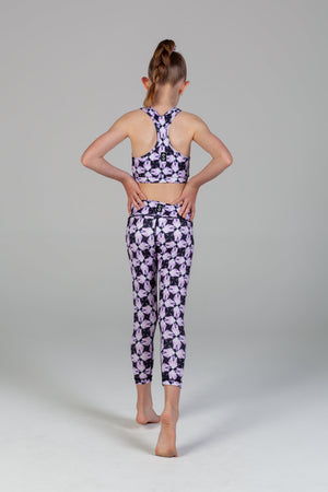 Scout Active Lyla Eco Friendly Wide Waist Band 7/8 Legging Girls - Purple Diamond - Back