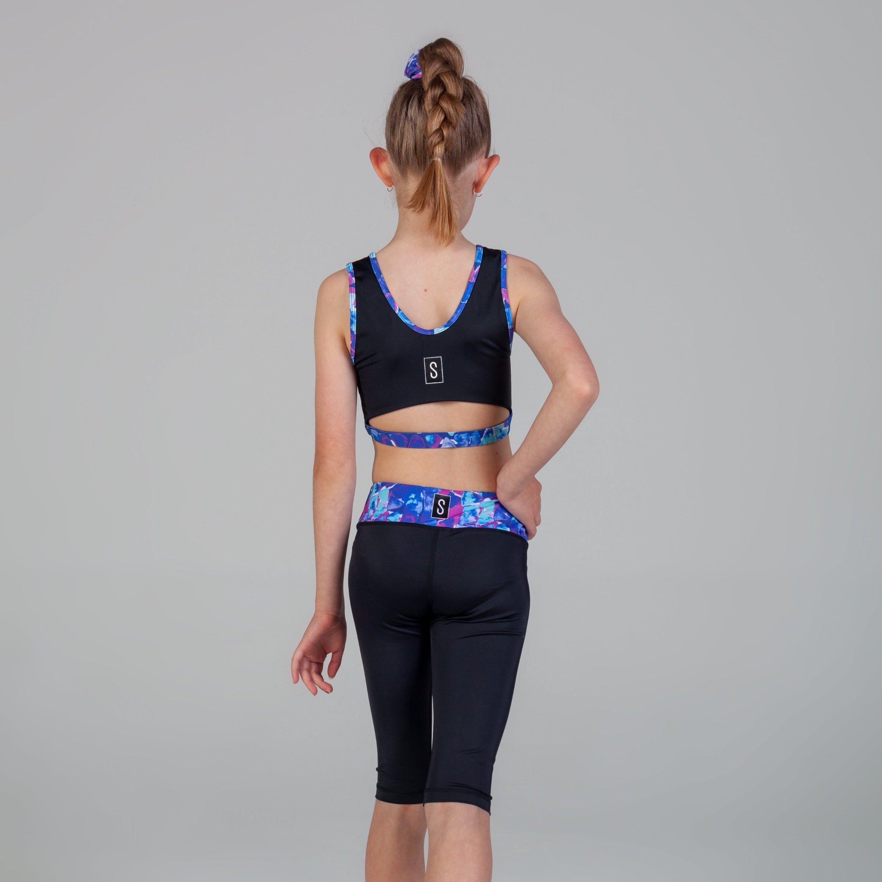 Charlie Wide Waist Band Bike Short Girls - Coral Coast & Black
