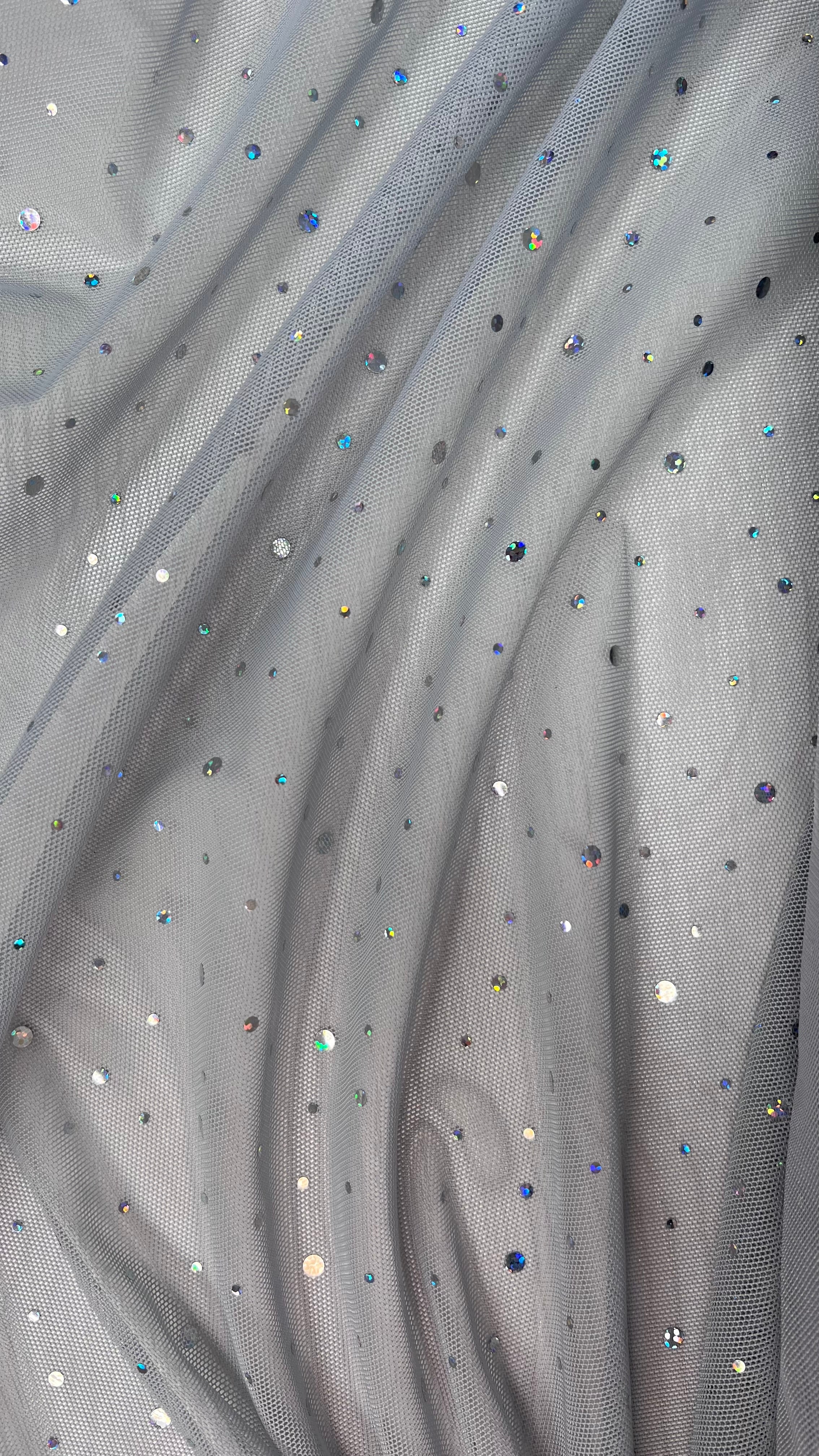 Stretch Mesh with Hologram Sequins - Grey