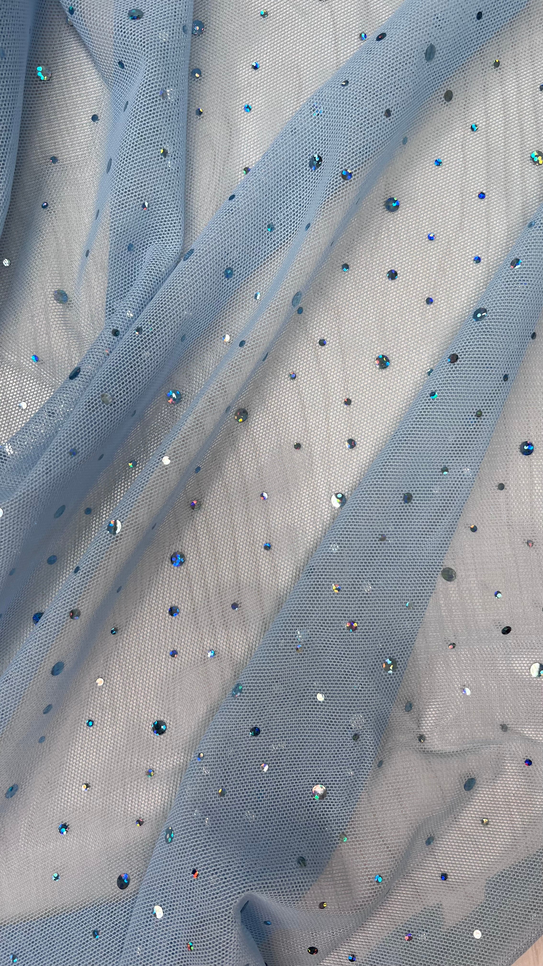 Stretch Mesh with Hologram Sequins - Light Blue
