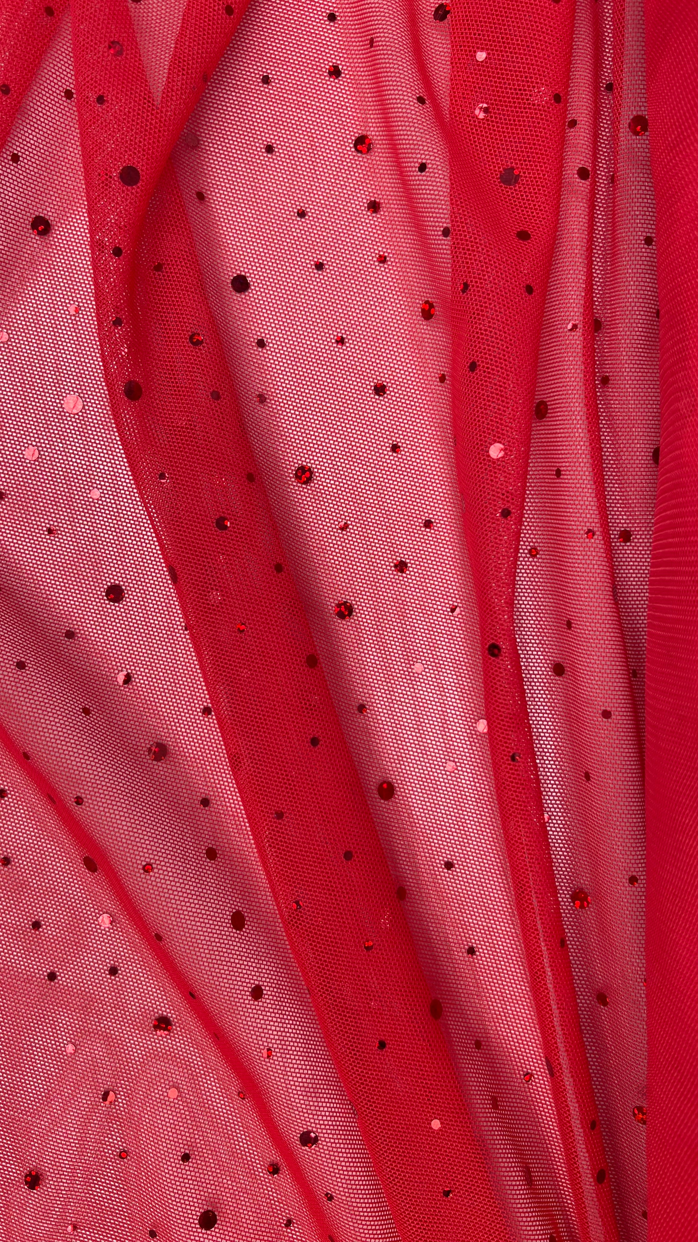 Stretch Mesh with Hologram Sequins - Red