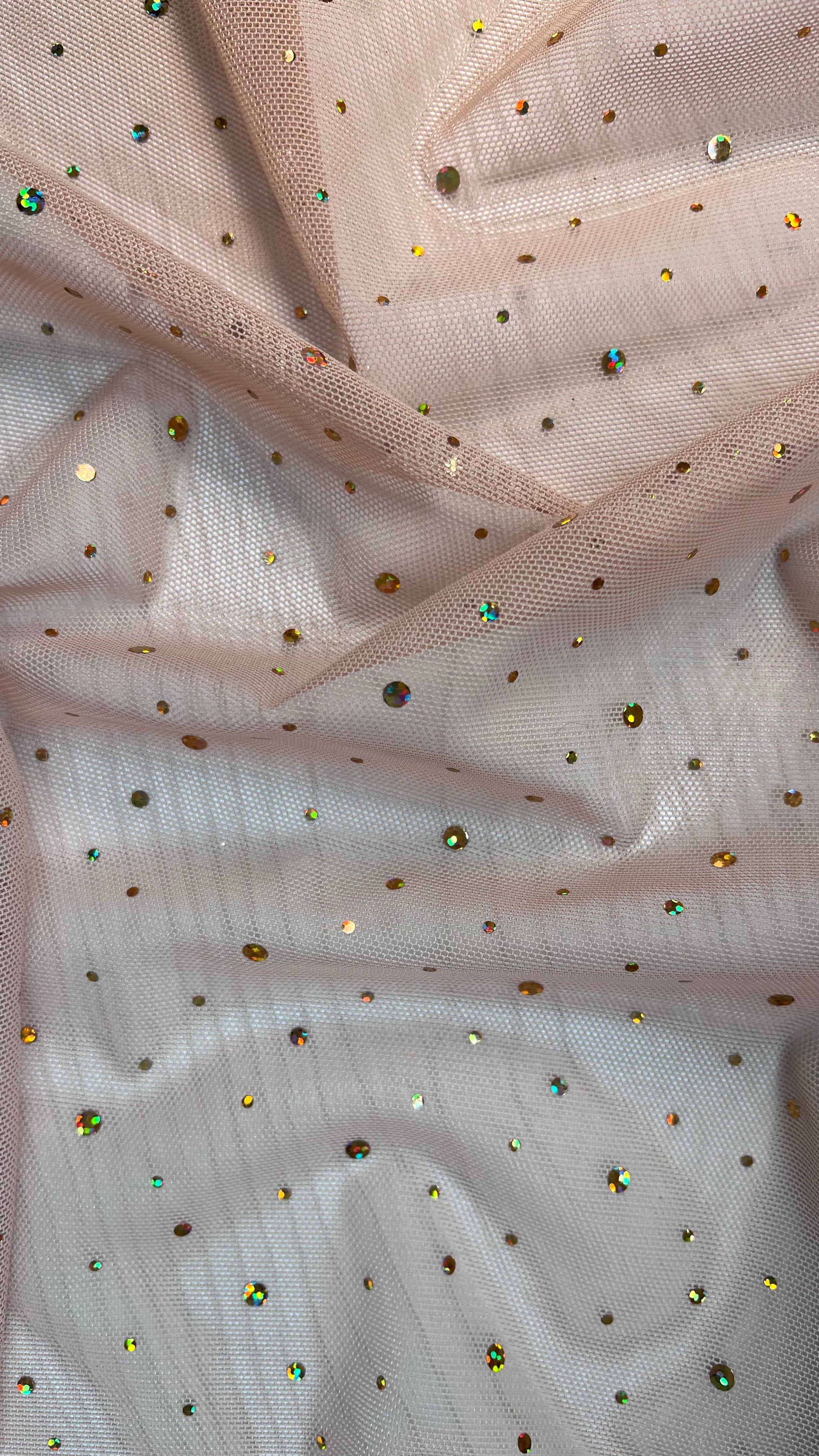 Stretch Mesh with Hologram Sequins - Gold