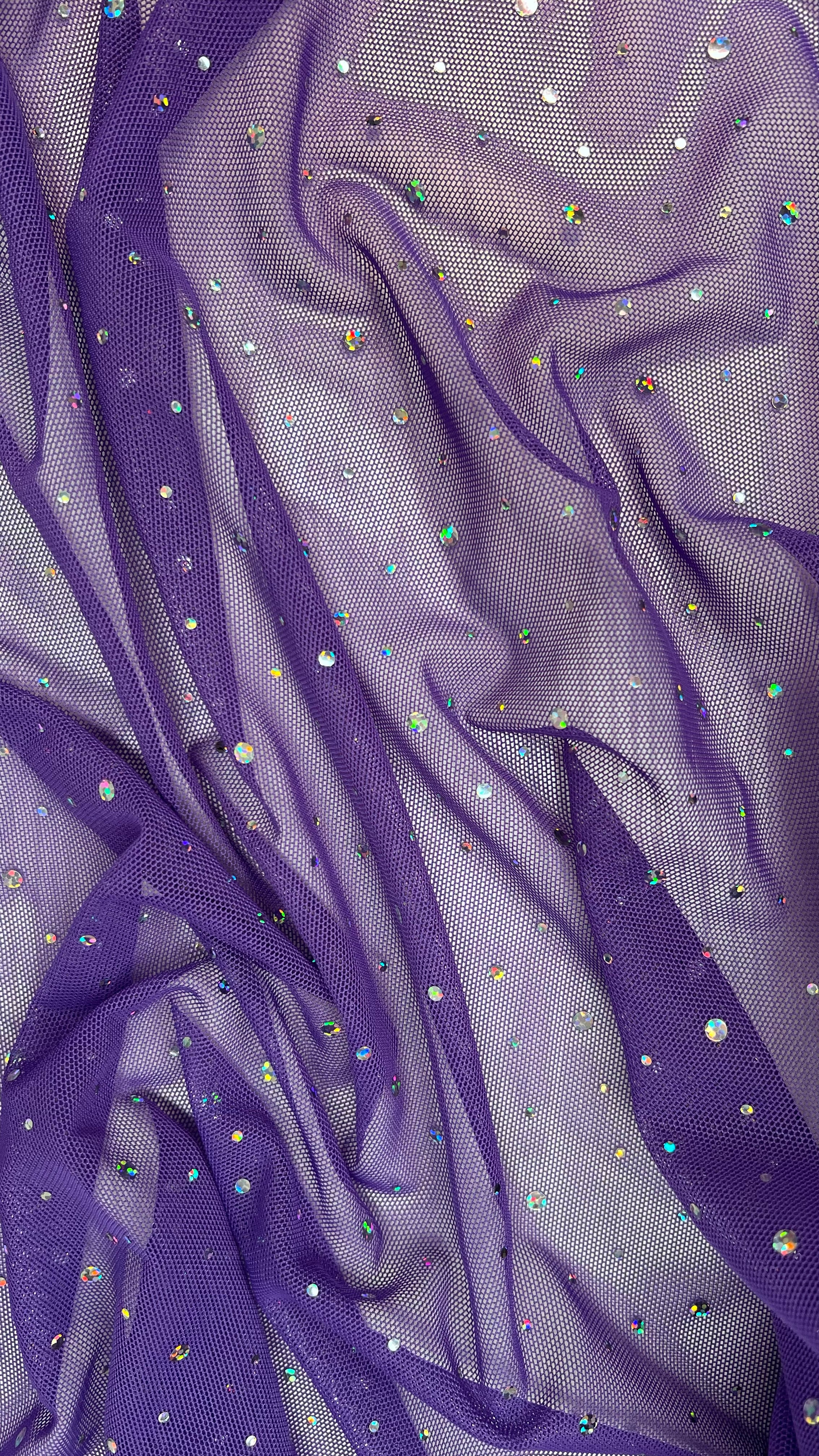 Stretch Mesh with Hologram Sequins - Dark Purple