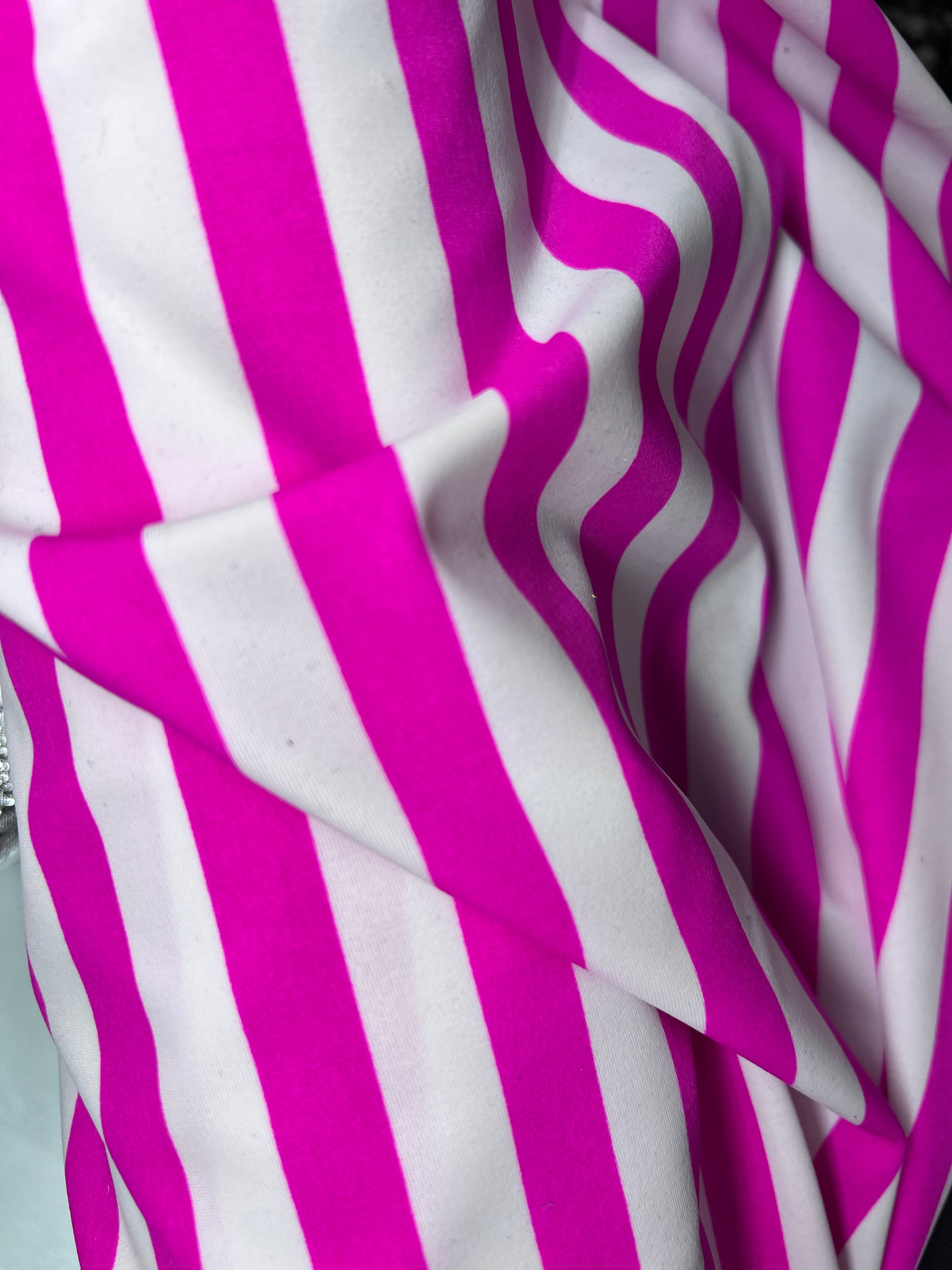 Spandex - Hot Pink/White Stripe Printed