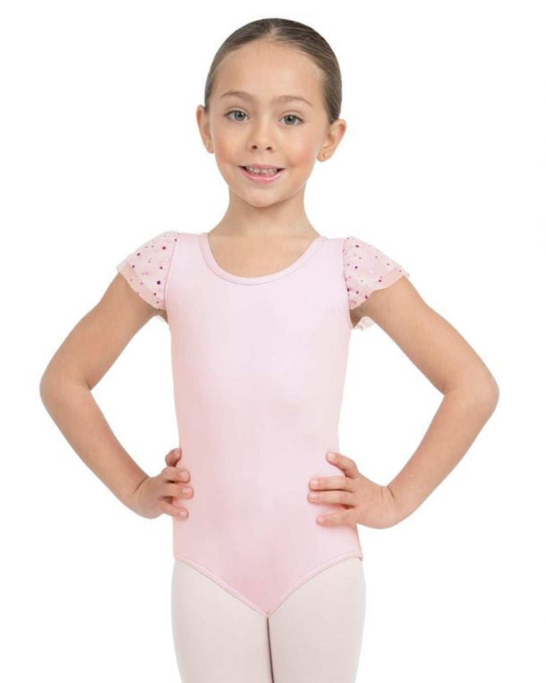 Glitter Rose Flutter Sleeve Leotard