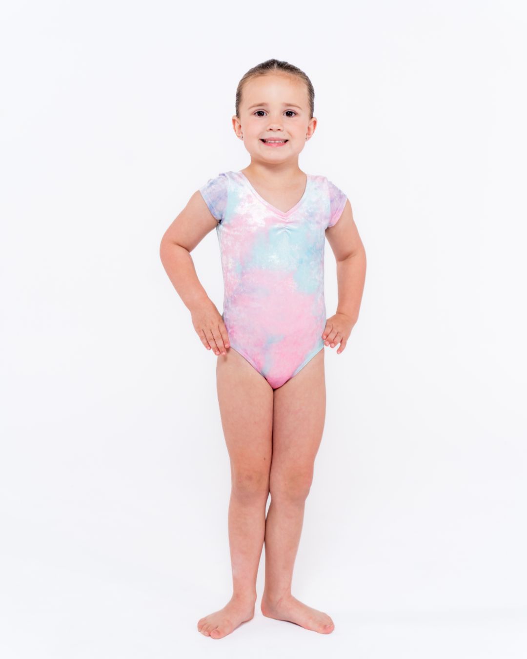 Rosie Capped Sleeve Leotard - Foiled Velvet Dance Leotard for Girls