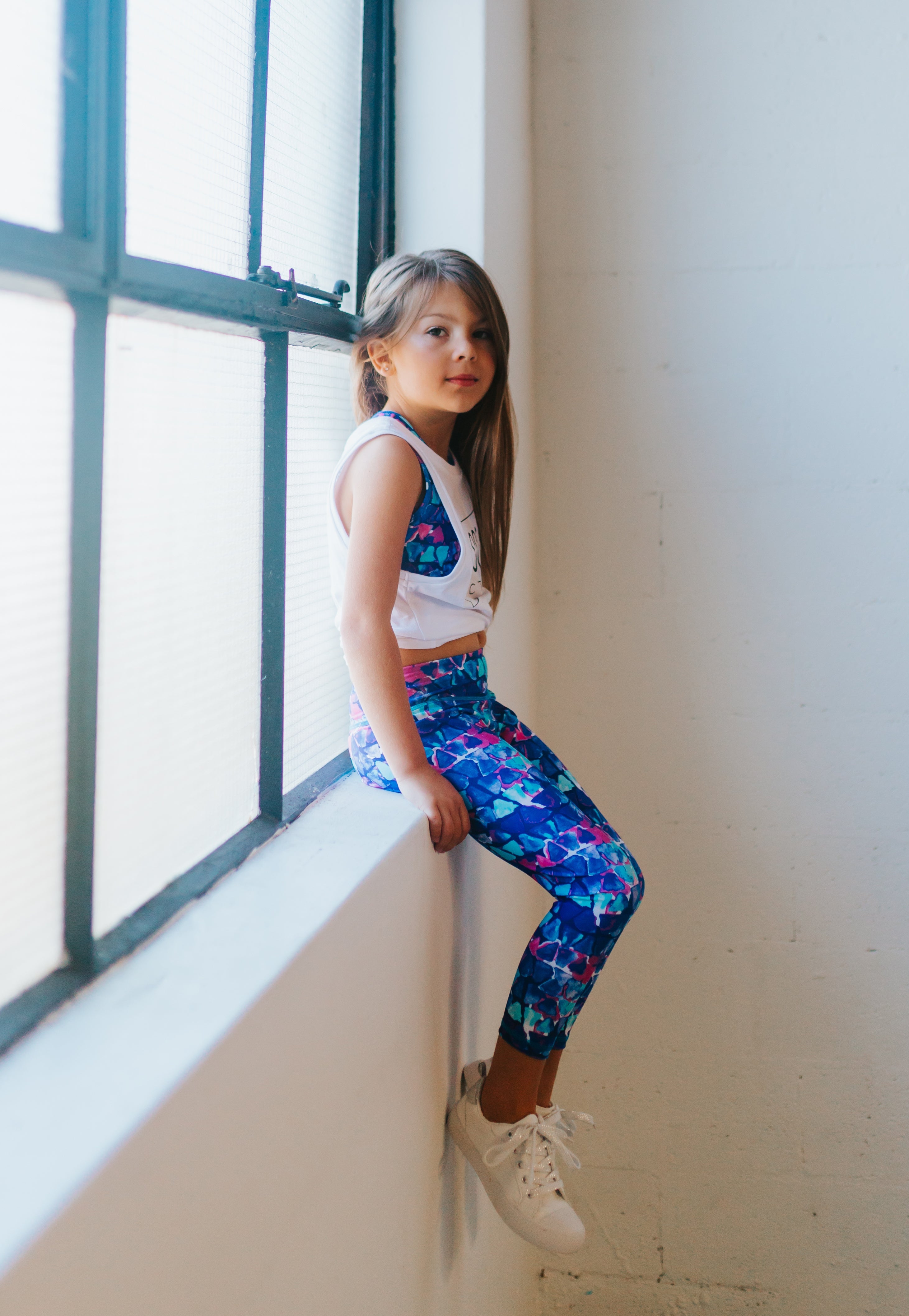 Lyla Eco Friendly Wide Waist Band 7/8 Legging Girls - Coral Coast
