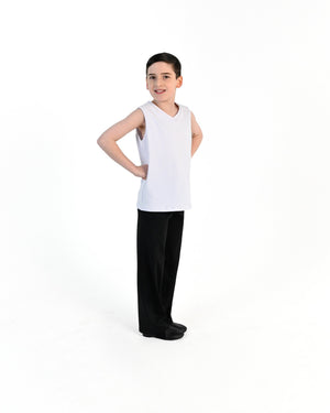 Young dancer wearing the Essential Boys Straight Leg Dance Pant in Black