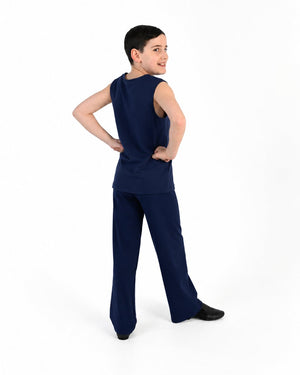 Young dancer wearing the Essential Boys Straight Leg Dance Pant in Navy