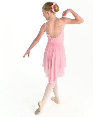 Young dancer wearing the Celeste high low stretch mesh ballet skirt in Pink, alternate view