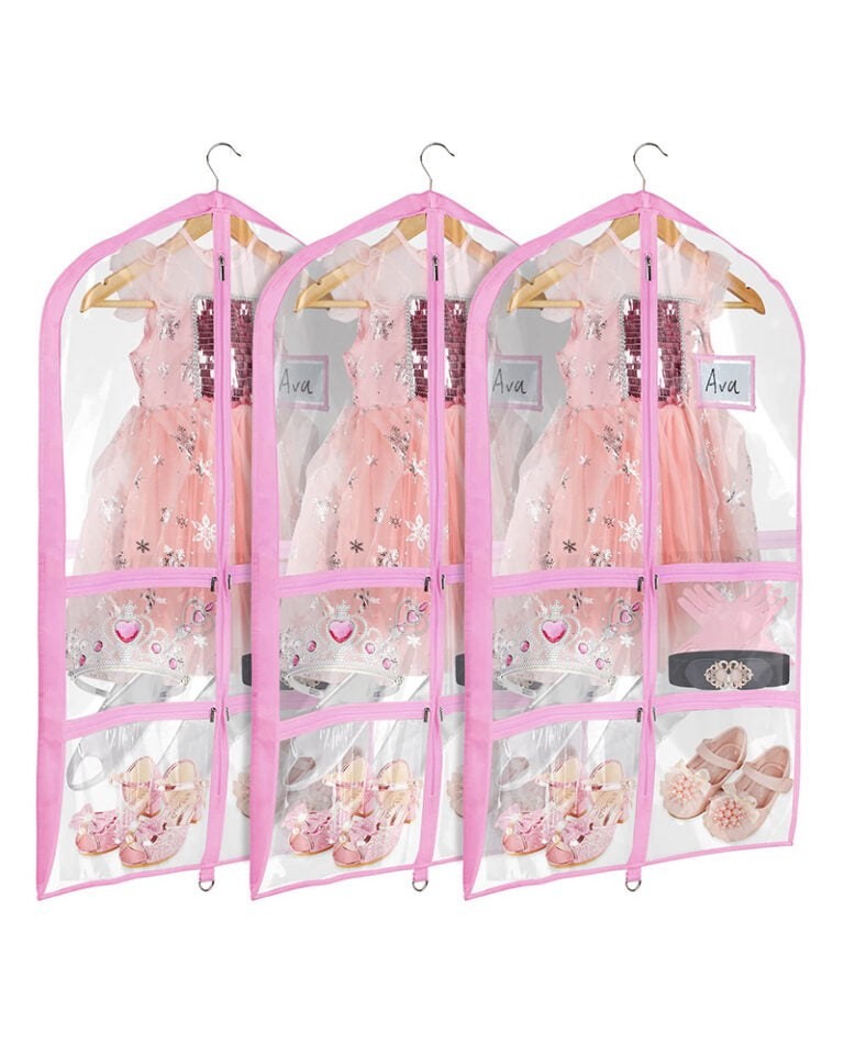 Clear dance costume garment bag with gusset and zip pockets
