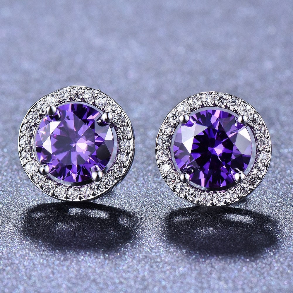 10mm Amethyst & Diamante Earrings