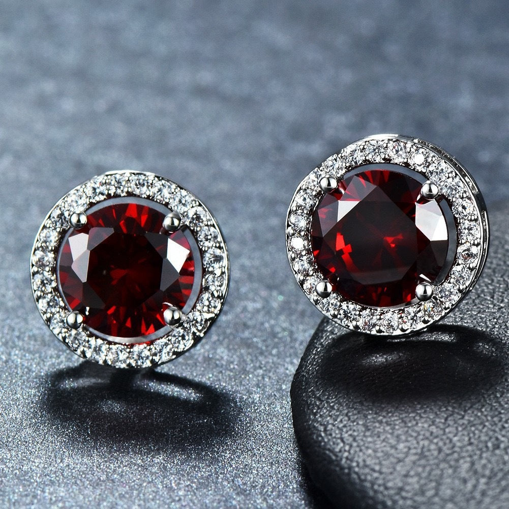 10mm Ruby & Diamante Earrings