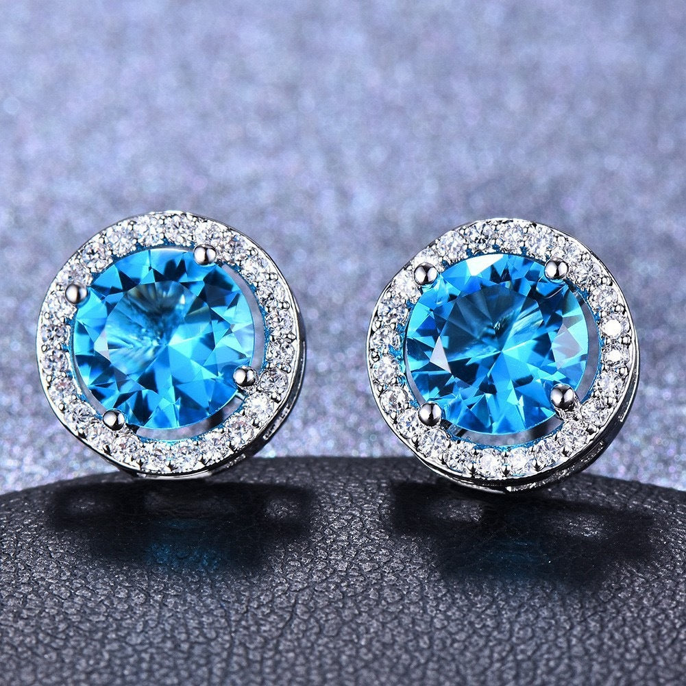 10mm Turquoise & Diamante Earrings