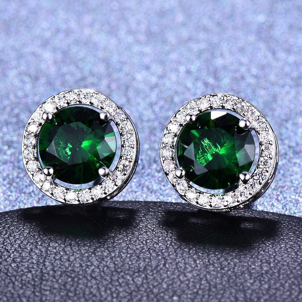 10mm Emerald & Diamante Earrings