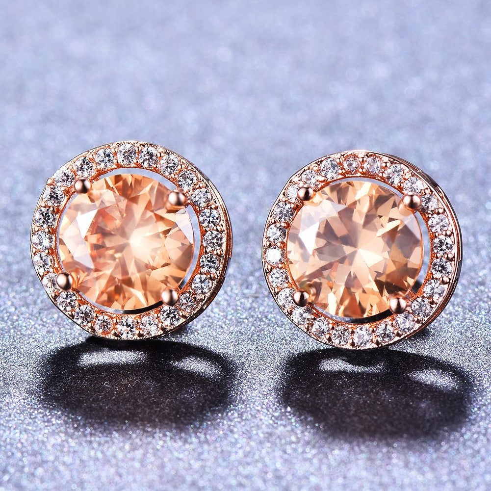 10mm Rose Gold & Diamante Earrings