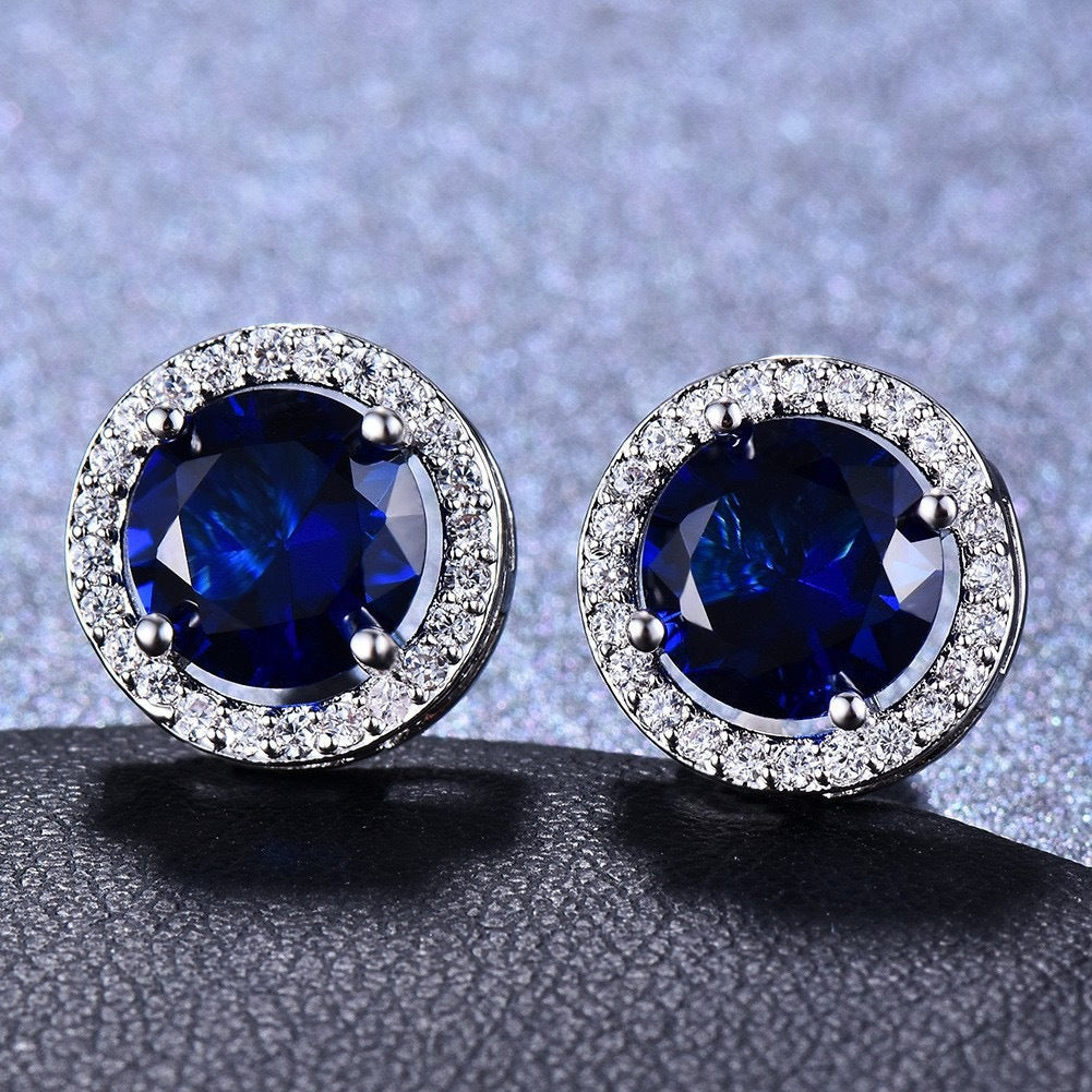 10mm Sapphire & Diamante Earrings