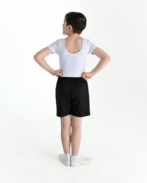 Young dancer wearing the Essential Boys Basic Dance Shorts in Black, alternate view
