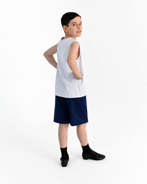 Young dancer wearing the Essential Boys Casual Dance Shorts in Navy