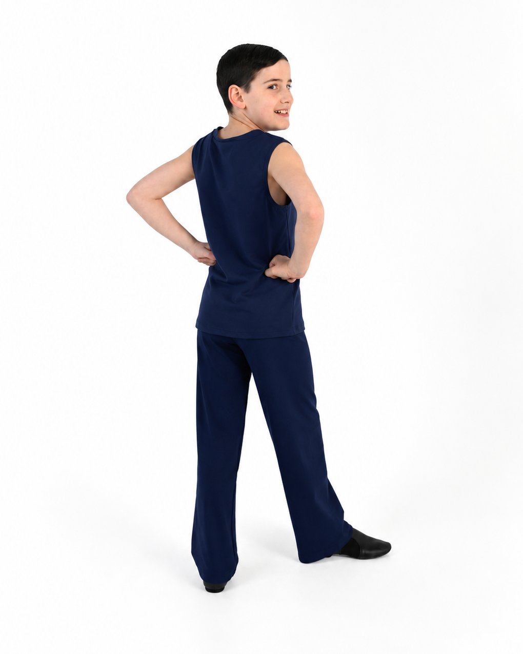 Young dancer wearing the Essential Boys Dance Tank in Navy