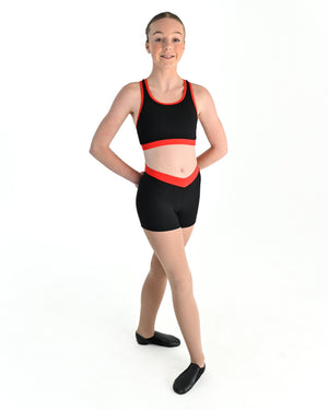 Young dancer wearing the V Band Shorts in Red