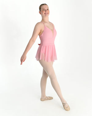 Young dancer wearing the Estelle stretch mesh pull on ballet skirt in Pink