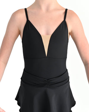 Young dancer wearing the Prima high low pull on ballet skirt in Black, alternate view