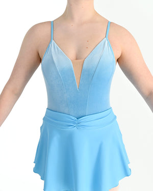 Young dancer wearing the Prima high low pull on ballet skirt in Blue, alternate view