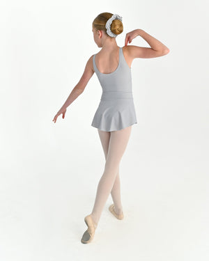 Young dancer wearing the Prima high low pull on ballet skirt in Grey, alternate view