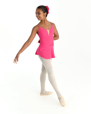 Young dancer wearing the Prima high low pull on ballet skirt in Hot Pink
