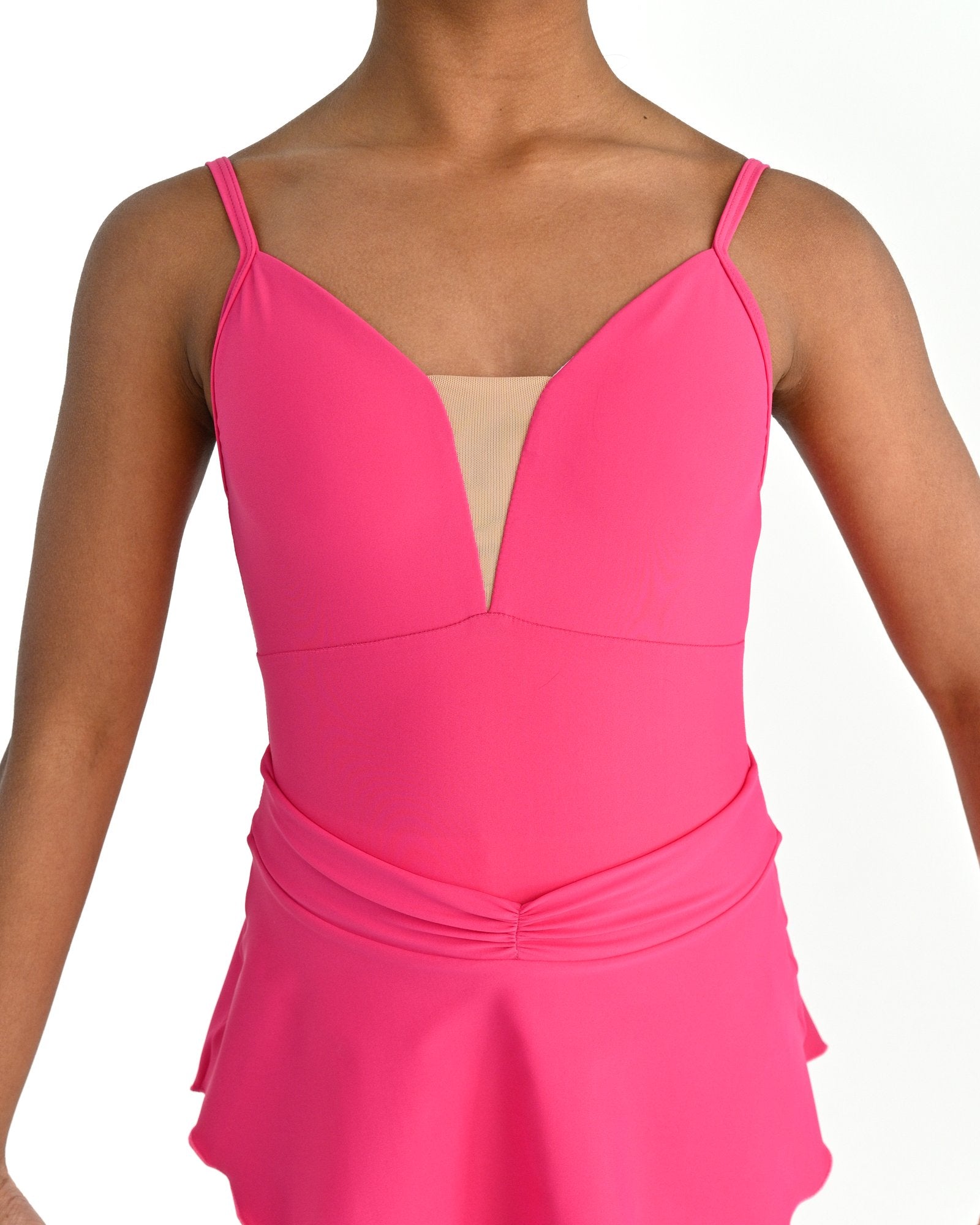 Young dancer wearing the Prima high low pull on ballet skirt in Hot Pink, alternate view