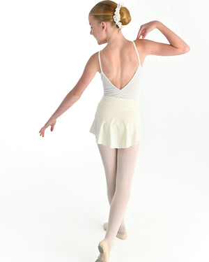 Young dancer wearing the Prima high low pull on ballet skirt in Ivory, alternate view