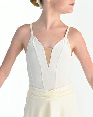 Young dancer wearing the Prima high low pull on ballet skirt in Ivory, alternate view
