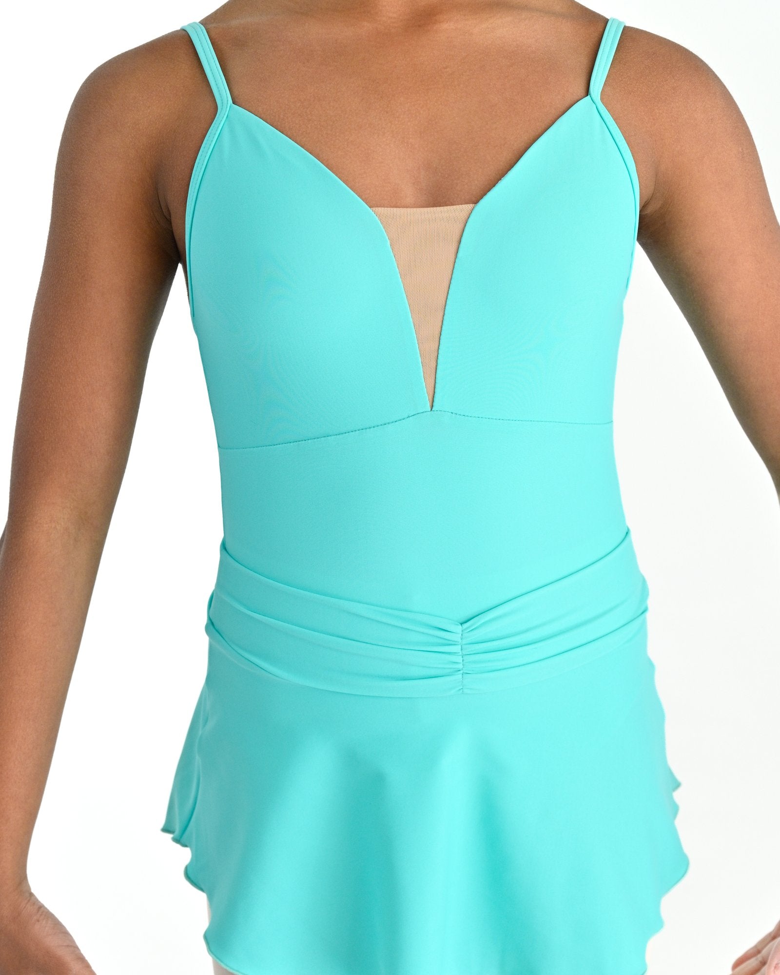 Young dancer wearing the Prima high low pull on ballet skirt in Mint, alternate view