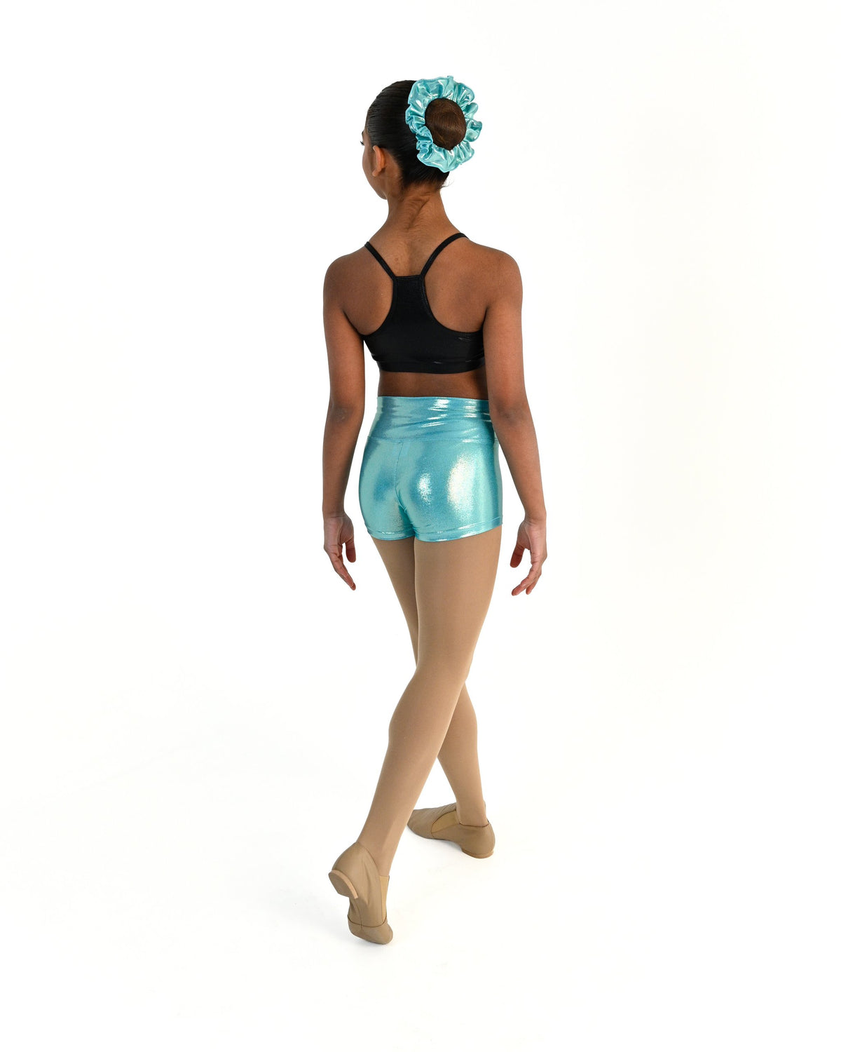 Young dancer wearing the Sienna Shorts in Aqua, alternate view