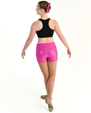Young dancer wearing the Sienna Shorts in Electric Pink, alternate view
