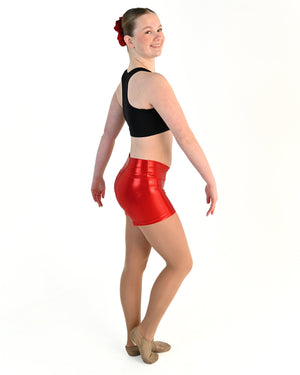 Young dancer wearing the Sienna Shorts in Red, alternate view