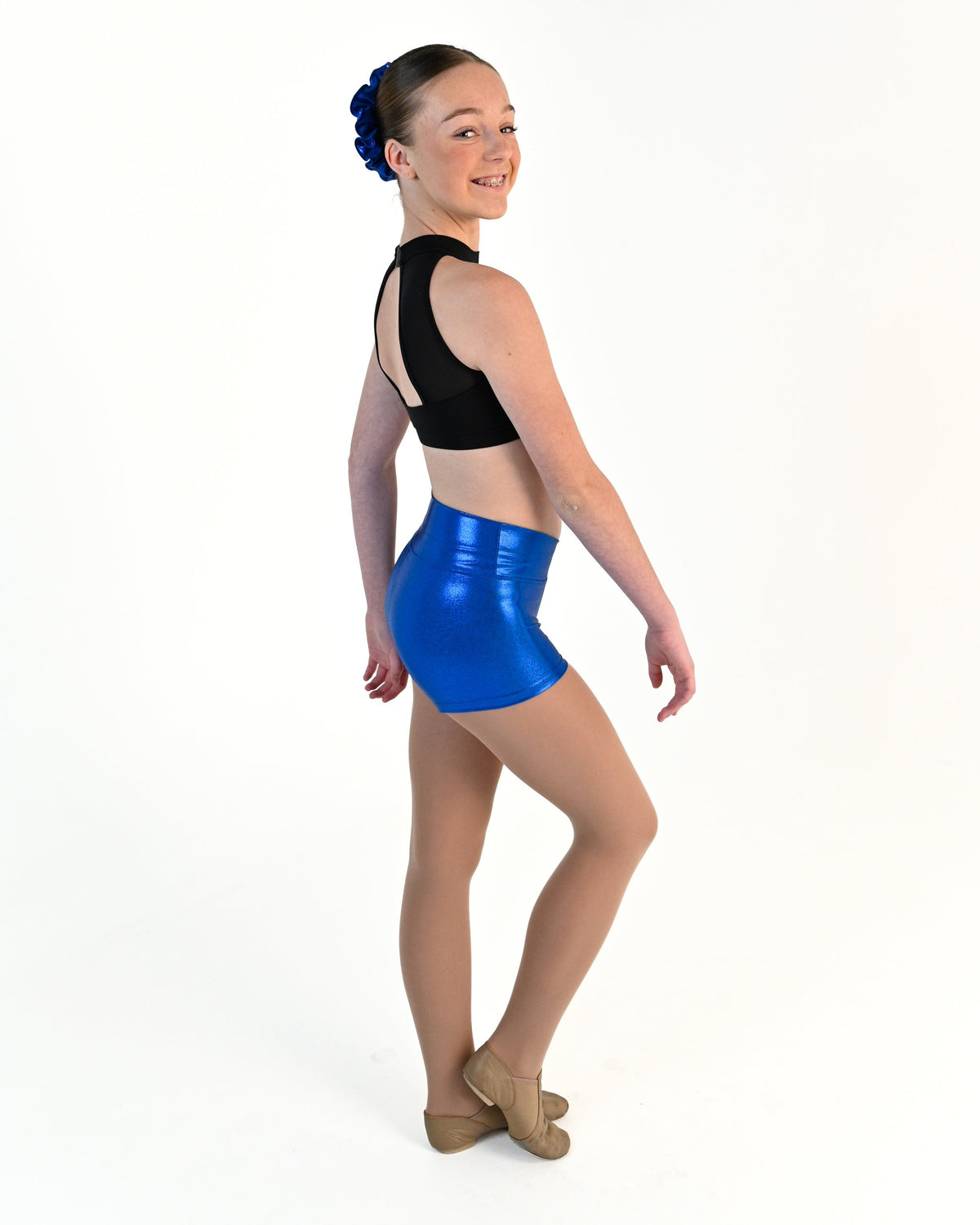 Young dancer wearing the Sienna Shorts in Royal, alternate view