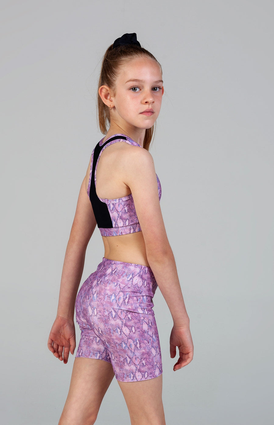 Lucia Wide Waist Band Bike Short Girls - Pink Snake Skin