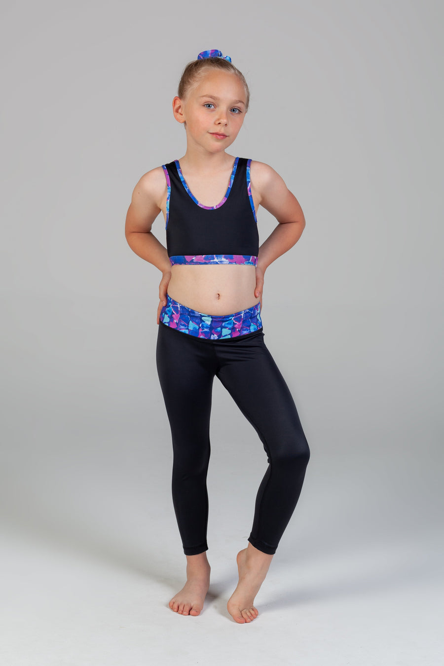 Zoe Eco Friendly Wide Waist Band 7/8 Legging Girls - Coral Coast & Black