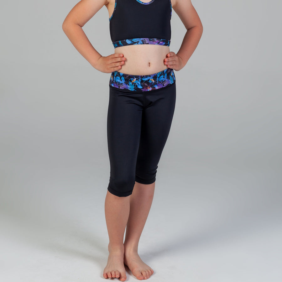 Charlie Wide Waist Band 3/4 Legging Girls - Florida Floral & Black